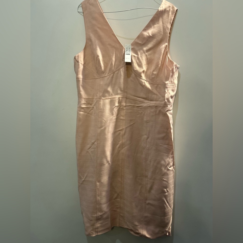 J. Crew Seamed Sheath Dress Pale Pink Pencil Fit | V-Neck | Sz. 16 | NEW $248 - Picture 2 of 7